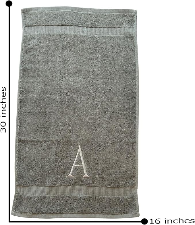 Gray Initial Hand Towel for Bathroom - Monogrammed Luxury Hotel Quality Decorative Embroidered Towel for Powder Room, Spa - GOTS Organic Certified - Set of 2 Silver Letter K