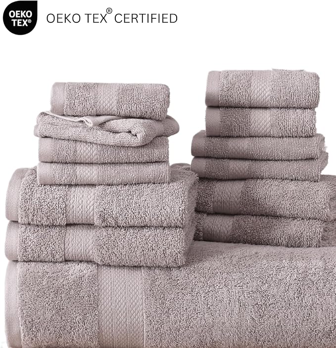 LANE LINEN 100% Mercerized Cotton Bathroom Towel Set - 16 Pcs - Ring Spun, Fluffy, Soft & Highly Absorbent - 4 Bath, 8 Washcloths, 4 Hand Towels - Avaialable in Wide Variety of Colours - Platinum