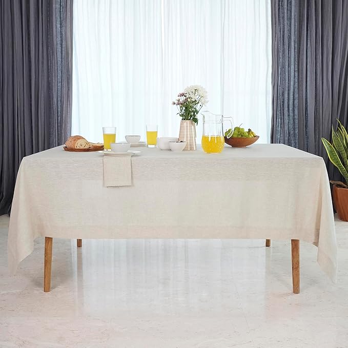 D'Moksha Homes Linen Tablecloth 60 x 120 Inch - 100% Pure Linen Light Natural Table Cloth for Rectangle Tables - Machine Washable Cloth Tablecloth for Winter, Christmas, Holiday, New Year