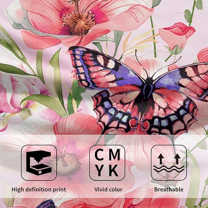 Imiss Pink Flowers Kitchen Dish Hand Towels 14.4 x 28.3 Inch Pink Purple Butterfly Green Leaves Small Bath Guest Towel for Bathroom Hotel Gym Spa