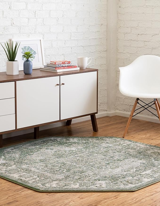 Unique Loom Isabella Collection Area Rug - Adjani (7' 10" Octagon, Green/ Ivory)