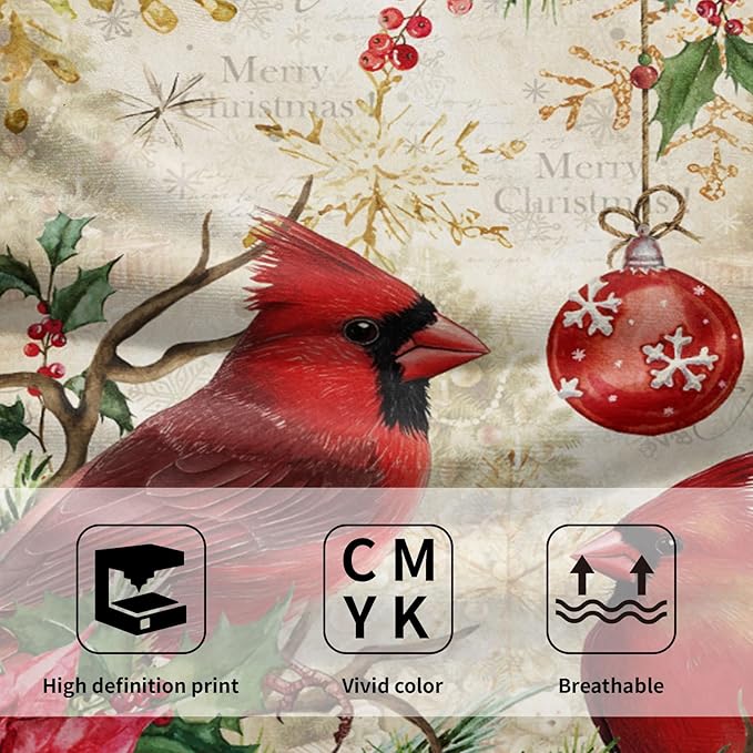 Imiss Merry Christmas Hand Towels Xmas Red Bird Holly Floral Kitchen Decor Soft Absorbent Fingertip Guest Towel for Home Bathroom Hotel Gym Spa