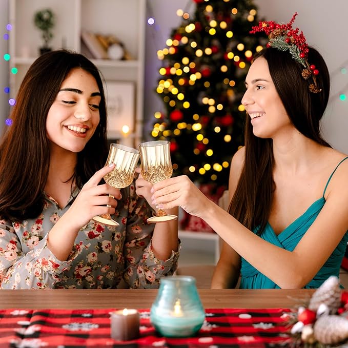 XUWAIDSGN 16 Pcs 7oz Plastic Vintage Wine Glasses Drinking Glasses Unbreakable Wedding Glassware Crystal Water Goblets Reusable Drinkware Vintage Champagne Flutes (16, Amber)