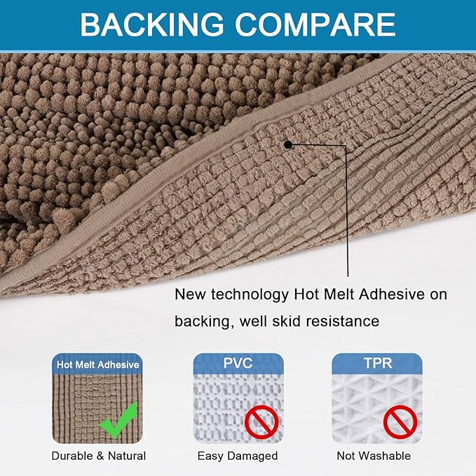 H.VERSAILTEX Bathroom Rugs Bath Rug Set 2 Piece Bathroom Contour Rug Toilet Mat Sets Non Slip Contour Bath Rug Ultra Thick Water Absorbent Striped Bath Mats(20" x 32" Plus 20" x 20" U, Taupe Brown)