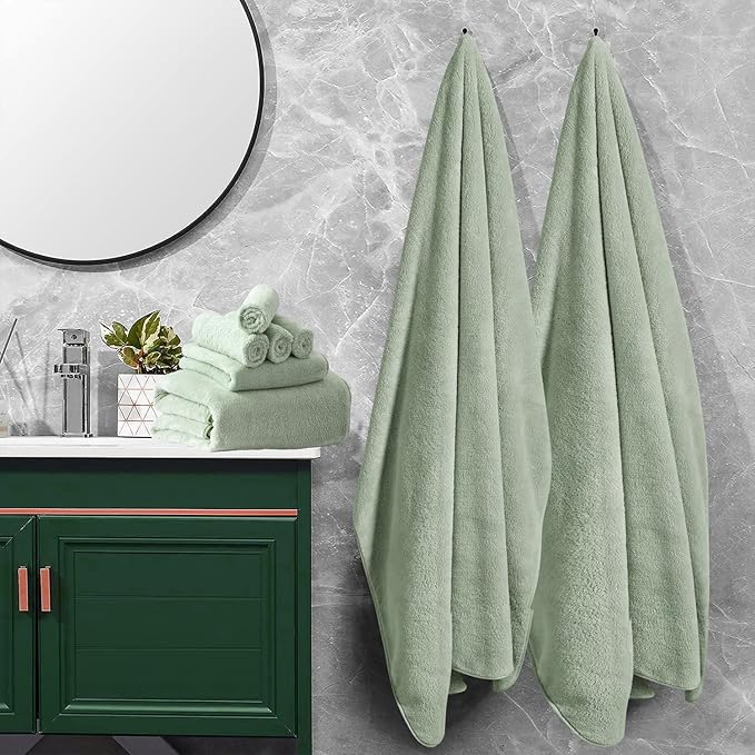 4 Pcs Oversized Bath Towels Extra Large 35x70 Inches Bath Sheets Towels for Adults Quick Dry Towel for Bathroom Ultra Soft Hotel Absorbent Shower Towels Set Green