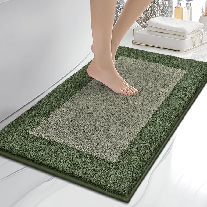 Bathroom Rugs 20" x 30", Non-Slip Extra Soft Absorbent Bath Rugs, Machine Washable Quick Dry Bath Mats for Bathroom Floor, Shower, Bathtub and Sink, Sage Green & Budding Green