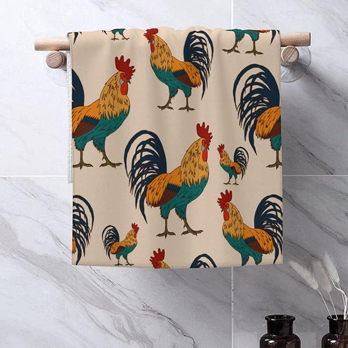 Hand Towels Set of 2 Bright Roosters Towels for Bathroom Soft Absorbent Decorative Hand Bath Towels Dish Towels for Kitchen Sports Gym Yoga Home Decor 14 x 28 in