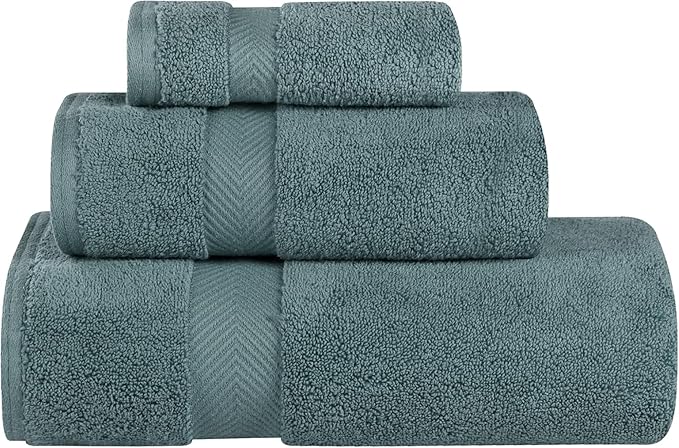 Superior Zero Twist 100% Cotton Towel Set, 3-Piece Set, Extra Soft Bath Towel, Face Towel and Hand Towel, Long-Staple Cotton Towels, Jade