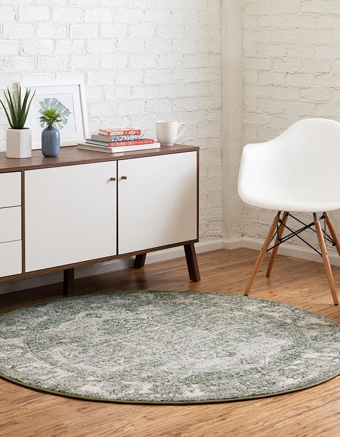 Unique Loom Isabella Collection Area Rug - Adjani (7' 10" Round, Green/ Ivory)