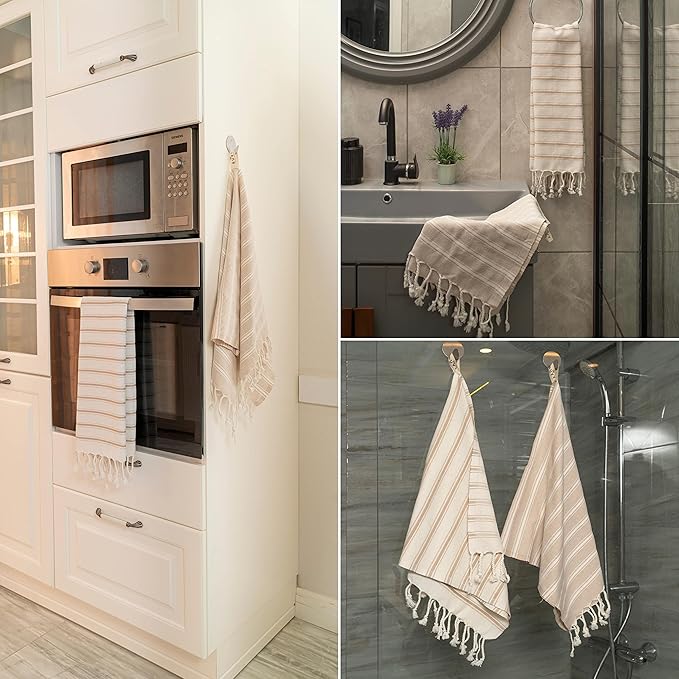 Ruvy Home Basics Turkish Hand Towels for Bathroom Set of 2 | 18"x40", Cotton | Decorative Towel for Bathroom, Kitchen, Dishcloth, Tea, Yoga, Face, Gym - Beige