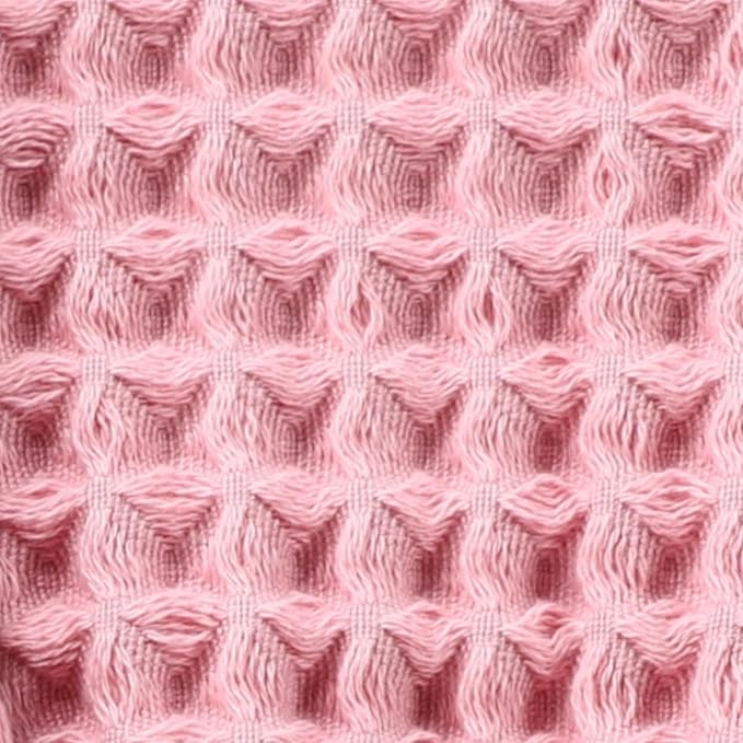 100% Organic Cotton Hair Drying Waffle Towel Wrap for Women | Absorbent & Quick Dry Head Turban for Wet Hair in Shower Sauna Spa, Extra Large for Long Straight Curly Plopping Button (Pink, 1 PACK)