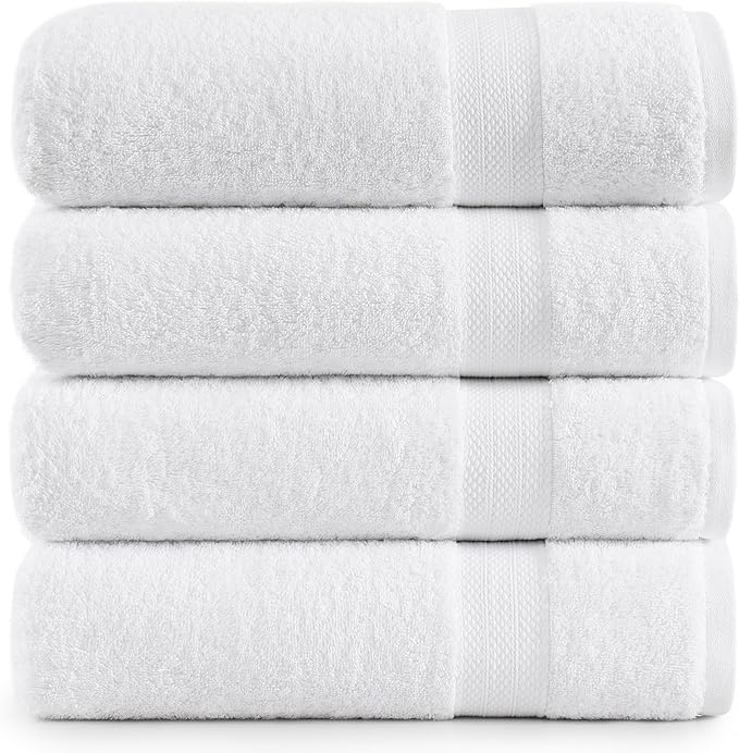 LANE LINEN Set of 4 Bath Towel (28"x54") - 100% Ring Spun Cotton - Turkish Cotton Towels for Bathroom - Quick Drying, Highly Soft & Absorbent Shower Towel Set - Hotel & Spa Quality - White Towel Set