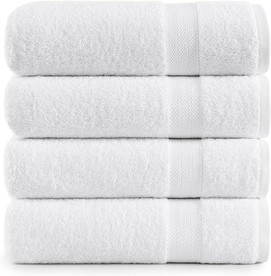 LANE LINEN Set of 4 Bath Towel (28"x54") - 100% Ring Spun Cotton - Turkish Cotton Towels for Bathroom - Quick Drying, Highly Soft & Absorbent Shower Towel Set - Hotel & Spa Quality - White Towel Set