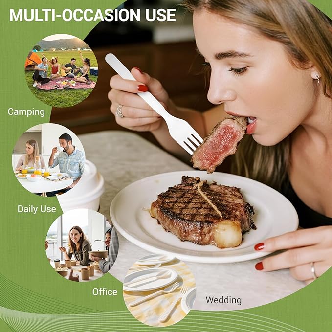 Compostable Froks [100Pcs] Heavy Duty Forks Disposable Utensils, BPA-Free, Heat Resistant, CPLA Disposable Forks, BPI Certified CPLA Disposable Cutlery for Party, Office & Picnic