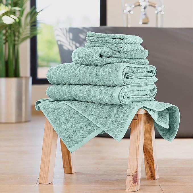 Classic Turkish Towels CTT Luxury 6 Piece Towel Set, 100% Turkish Cotton, Quick Drying, Highly Absorbent & Comfy, Includes 2 Bath Towels, 2 Hand Towels & 2 Washcloths | (Spa Green)