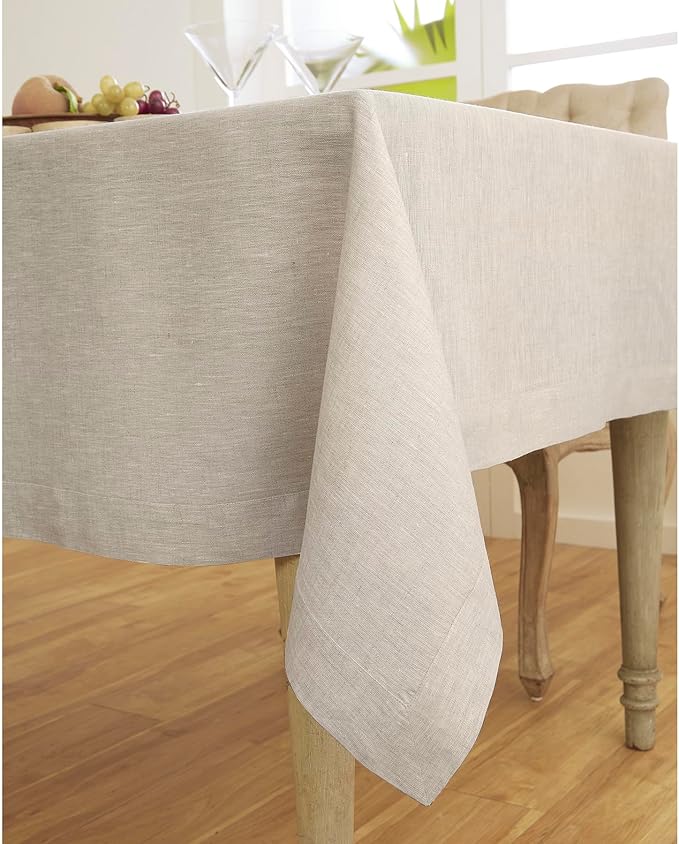 Solino Home Linen Tablecloth 60 x 108 Inch - 100% Pure Linen Light Natural Table Cloth for Rectangle Tables - Athena, Machine Washable Tablecloth for Holiday, New Year