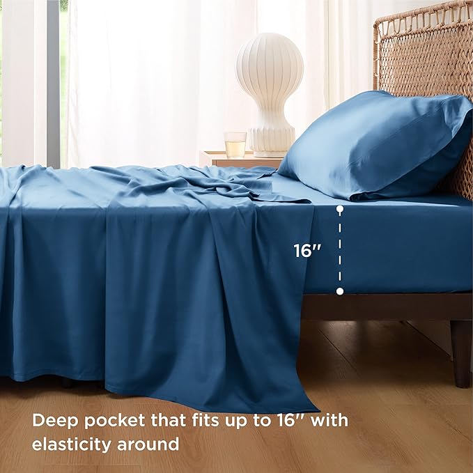 Bedsure Cooling Sheets Twin, Rayon Derived from Bamboo, Breathable & Soft Twin Sheets Set, Deep Pocket Up to 16 Inches, Hotel Luxury Silky Bedding for Hot Sleepers, Teal