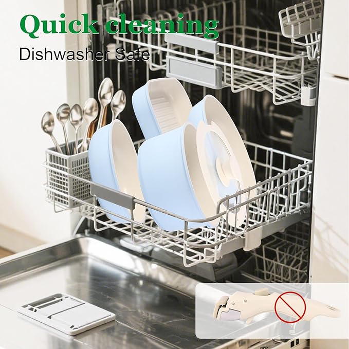 12 PCS Kitchen Cookware Sets with Detachable Handle,Pots and Pans Sets Non Stick, Induction Pan Set for RV Cookware,Oven Safe, PFOA Free（Blue)