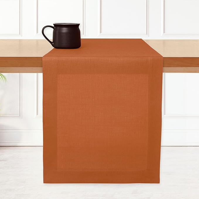 D'Moksha Homes Linen Rust Table Runner 48 Inches - 100% Pure Linen Table Runner 14 x 48 Inch for Coffee Tables, Dresser, Winter, Christmas, Holiday, New Year - Machine Washable