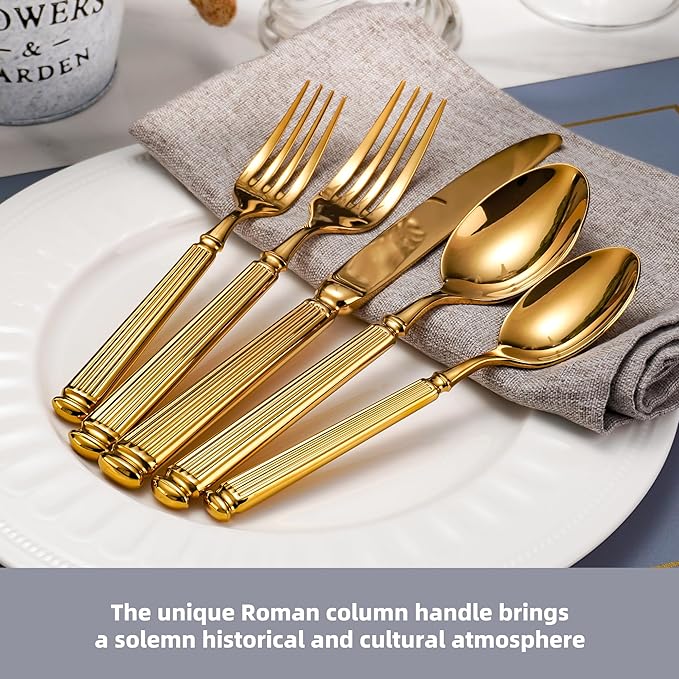 20-Piece Heavy Duty Gold Silverware Set for 4, 18/10 Stainless Steel Flatware Gold, Extra Thick Heavy Weight, Ideal for Wedding Gift