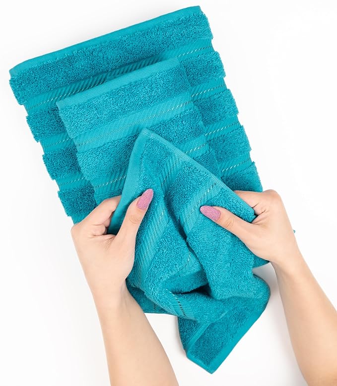 American Soft Linen Luxury Hand Towels for Bathroom, 600 GSM 100% Cotton Turkish 4 Piece Hand Towel Set, 600 GSM Hand Face Towels for Kitchen, Aqua Blue Hand Towels