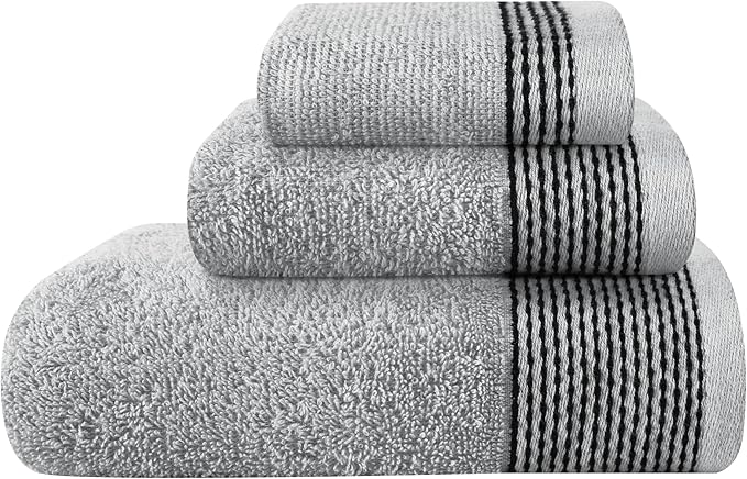Belizzi Home Ultra Soft 3 Pack Cotton Towel Set, Contains a Bath Towel 28x55 inch, a Hand Towel 16x24 inch & a Wash Coth 12x12 inch, Ideal Everyday use, Compact & Lightweight -Light Grey