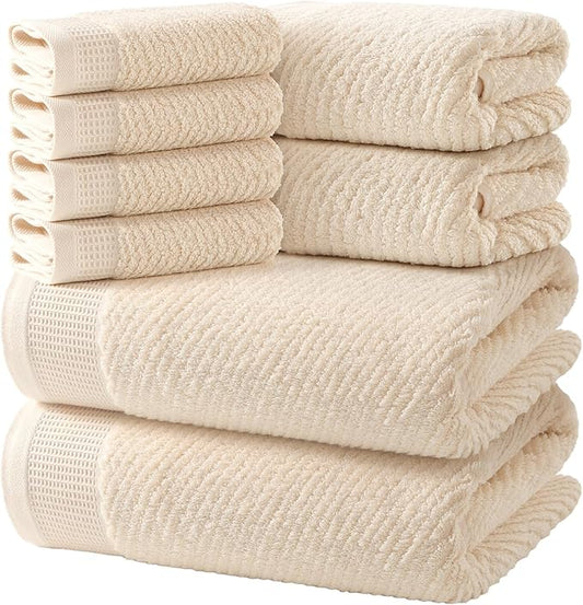 REDKISS Luxury Bath Towel Set of 8, 100% Cotton Bathroom Towels Set with 2 Bath Towels, 2 Hand Towels, 4 Washcloths, Ultra Soft Highly Absorbent Towels for Bathroom, Gym, Hotel, Spa, Brown