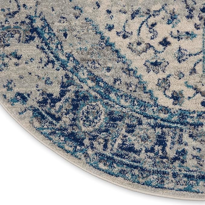 Nourison Home Tranquil Ivory/Light Blue 5'3" x Round Area Rug - Easy Clean, Non Shedding, Bed Room, Living Room, Dining Room, Kitchen (5' x Round)