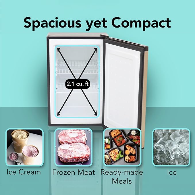 Whynter Upright Freezer with Lock, 2.1 Cu. Ft. Small Freezer Mini Freezer for Bedrooms, Dorms, Garages, Offices, CUF-210SS, Rose Gold