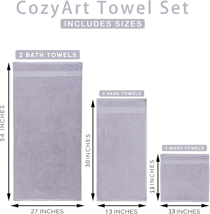 COZYART Lavender Luxury Bath Towel Set, Turkish Cotton Hotel Towel Bulk for Bathroom, Thick Bathroom Sets of 6 Pcs with 2 Large Bath Towels, 2 Hand Towels, 2 Washcloths, 650 GSM.