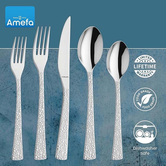 Amefa Livia Ronda 20-Piece Flatware, Set for 4 – Stainless Steel Silverware, High-Gloss Mirror Finish, Rust-Resistant Cutlery, Forks, Knives, Spoons, Salad Forks & Teaspoons for Modern Tableware