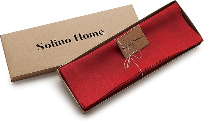 Solino Home Linen Red Placemats Set of 6-100% Pure Linen Placemats 14 x 19 Inch for Valentines, Holiday, Winter, New Year - Fete