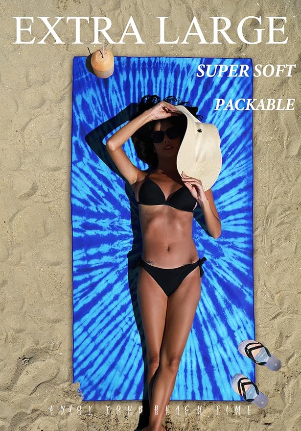 4 Pack Microfiber Lightweight Thin Beach Towel Sand Free Quick Dry Super Absorbent Large Towels for Swimming Pool Yoga Gym Travel Vacation Beach Accessories Essentials for Adults