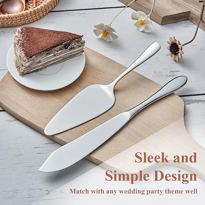 Cake Cutting Set for Wedding, Cake Knife and Server Set, Classic Design 18/10 Stainless Steel Pie Cakes Serving of 2 Piece, Dishwasher Safe