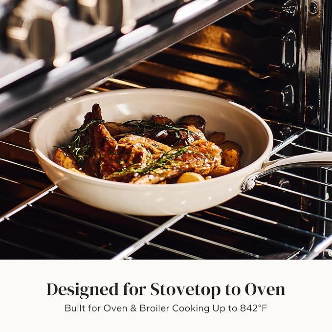 Redchef Ceramic Non Stick Egg Pans, Nonstick Frying Pan Skillet, 8 inch Cooking Pan Non Toxic with Stay Cool Handle for Induction, PTFE & PFAS & PFOA Free, Dishwasher/Oven Safe (Beige White)