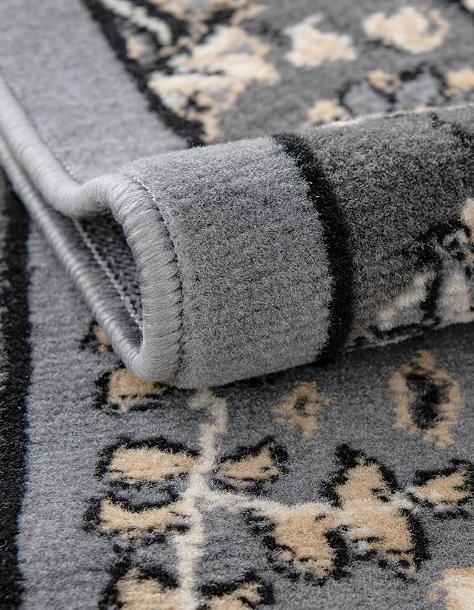 Unique Loom Espahan Collection Area Rug - Cape Cod (2' 2" x 8' 2" Runner, Dark Gray/ Black)