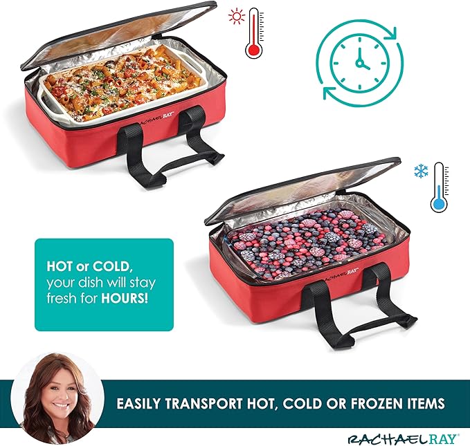 Rachael Ray Lasagna Lugger, Thermal Insulated Casserole Carrier for Hot or Cold Food, Lugger Tote for Potluck, Parties, Picnic, and Cookouts, Fits 9" x 13" Baking Dish