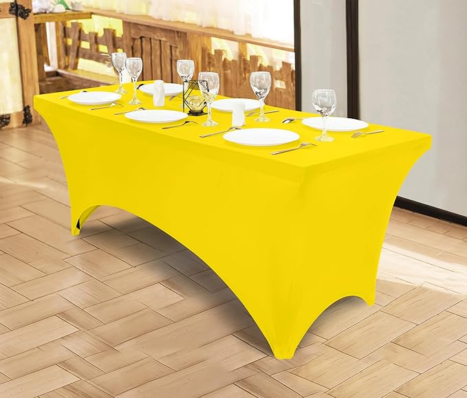 Utopia Kitchen 6FT Spandex Tablecloth [1 Pack, Yellow] 200 GSM Stretch, Fitted, Washable and Wrinkle Resistant Table Cloth Rectangle Cover for Trade Shows, Wedding, Parties [72Lx30Wx30H Inch]