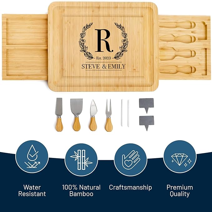 RoyalHouse Personalized Charcuterie Board, Custom Bamboo Engraved Cheese Board, Perfect for Bridal Showers, Weddings, and Special Occasions