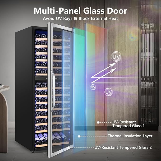 24" Wide Dual-Zone Wine Fridge 154-Bottles, Tall Freestanding/Built-in Wine Cooler Refeigerator, Large Capacity Dual Zone Wine Cellar For Wine Collection, Low Noise and Fast Cooling