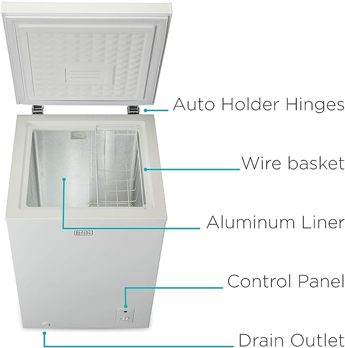 BLACK+DECKER 3.5 Cu. Ft. Chest Freezer, Holds up to 122 Lbs. of Frozen Food with Organizer Basket, BCFK356
