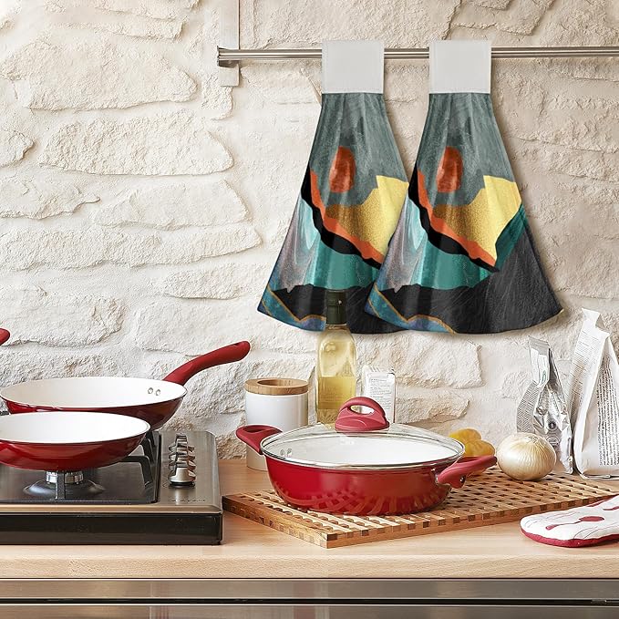 Giwawa Sun Mountain Hanging Kitchen Towels 2PCS Abstract Forest Hand Towels Tie Towel with Loop Soft Dish Towels for Bathroom Laundry Room Decor