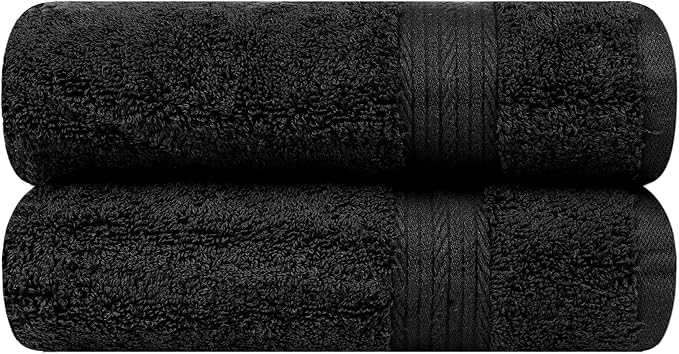 Ample Decor Hand Towels for Bathroom Set of 2, 18 X 28 Inch 600 GSM 100% Cotton, Absorbent- Black