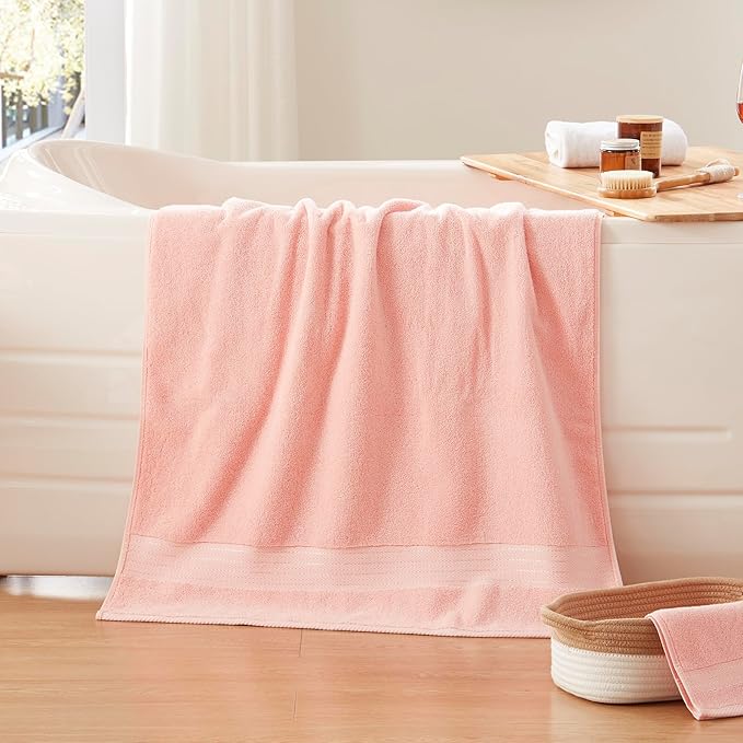 COZYART Pink Oversized Bath Sheet for Bathroom 35x70 Cotton Body Shower Towel Soft Absorbent Durable 650 GSM Extra Large Towels for Daily Use