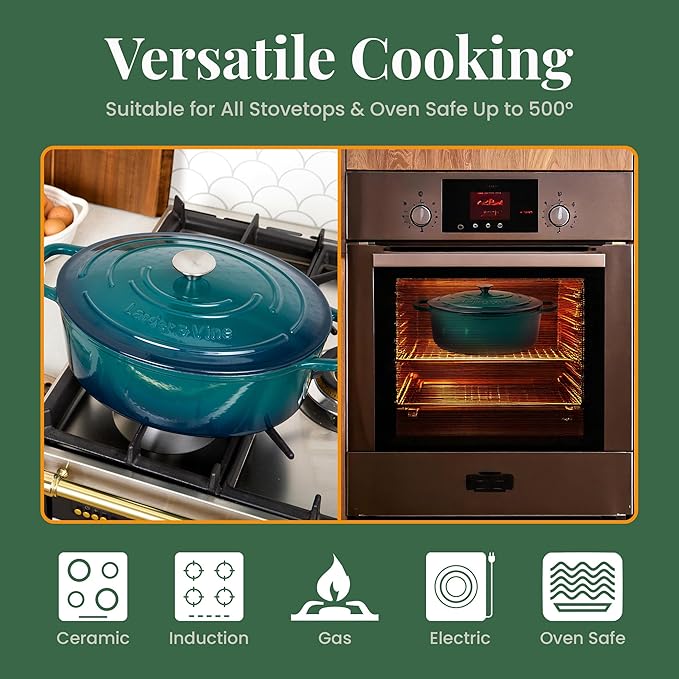 Larder & Vine Enameled Cast Iron 8 qt Dutch Oven Pot with Lid | Bread Baking | Compatible on All Cooktops & Oven Safe to 500° F | Great for Sourdough Bread | Bondi