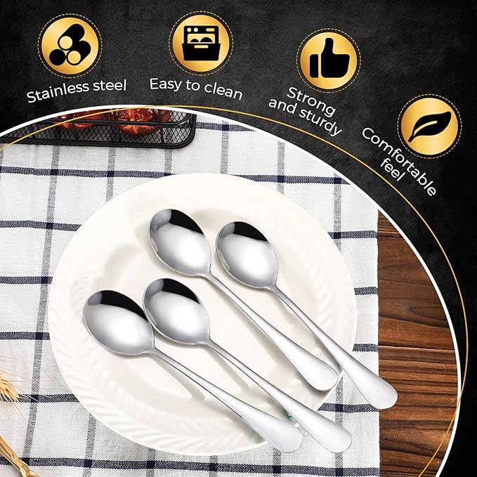 Nuogo 100 Pieces Soup Spoons Set Stainless Steel Spoons Silverware Dessert Dinnerware Bulk Metal Dinner Dinnerware Mirror Polished Tablespoon for Home Restaurant Kitchen Dishwasher Safe