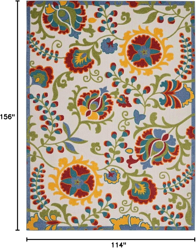 Nourison Home Aloha Ivory Multicolor 9'6" x 13' Area Rug - Easy Clean, Non Shedding, Bed Room, Living Room, Dining Room, Kitchen (10' x 13')