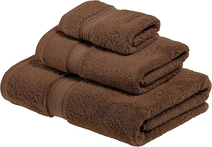 Superior Egyptian Cotton Pile 3 Piece Towel Set, Includes 1 Bath, 1 Hand, 1 Face Towel/Washcloth, Ultra Soft Luxury Towels, Thick Plush Essentials, Guest Bath, Spa, Hotel Bathroom, Chocolate