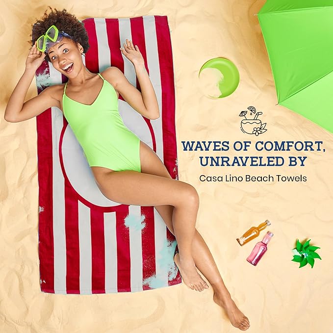Casa Lino Large Beach Towel Set - Beach Towels Oversized - Highly Absorbent & Quick Dry Pool Towels - Soft 100% Cotton Large Bath Towel Set - 60" x 30" - Pack of 4 - (Multicolor)