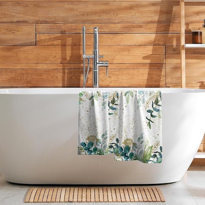 Imiss Eucalyptus Leaves Hand Towels 14.4 x 28.3 Inch Set of 2 Green Sage Leaf Bath Fingertip Towel Soft Watercolor Botanical Decor Spring Guest Towels for Gym,Spa,Hotel,Bathroom